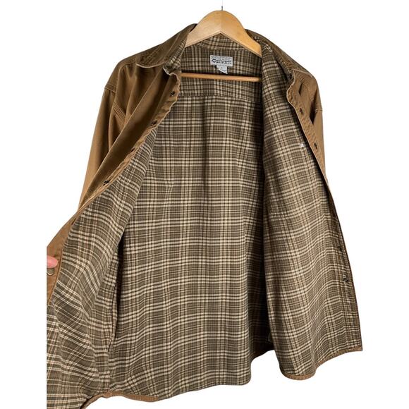 Carhartt Men’s Large Vintage Brown Canvas Snap Shirt Jacket Flannel Lined Work - Picture 13 of 16